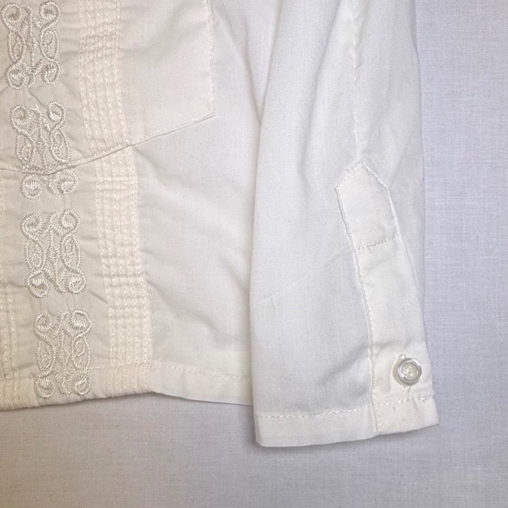 Omega Fashion Mens 3xl Guayabera Shirt Cream Long Sleeve Embroidered Mexican Top View 5